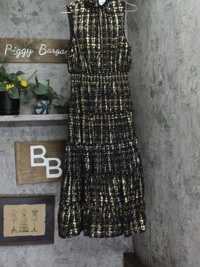 Msk Red Petite Sleeveless Tiered Mock Neck Metallic Maxi Dress Black